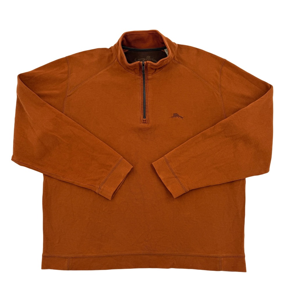 Tommy Bahama Mens XL Burnt Orange 100% Pima Cotton Quarter Zip Pullover Sweater